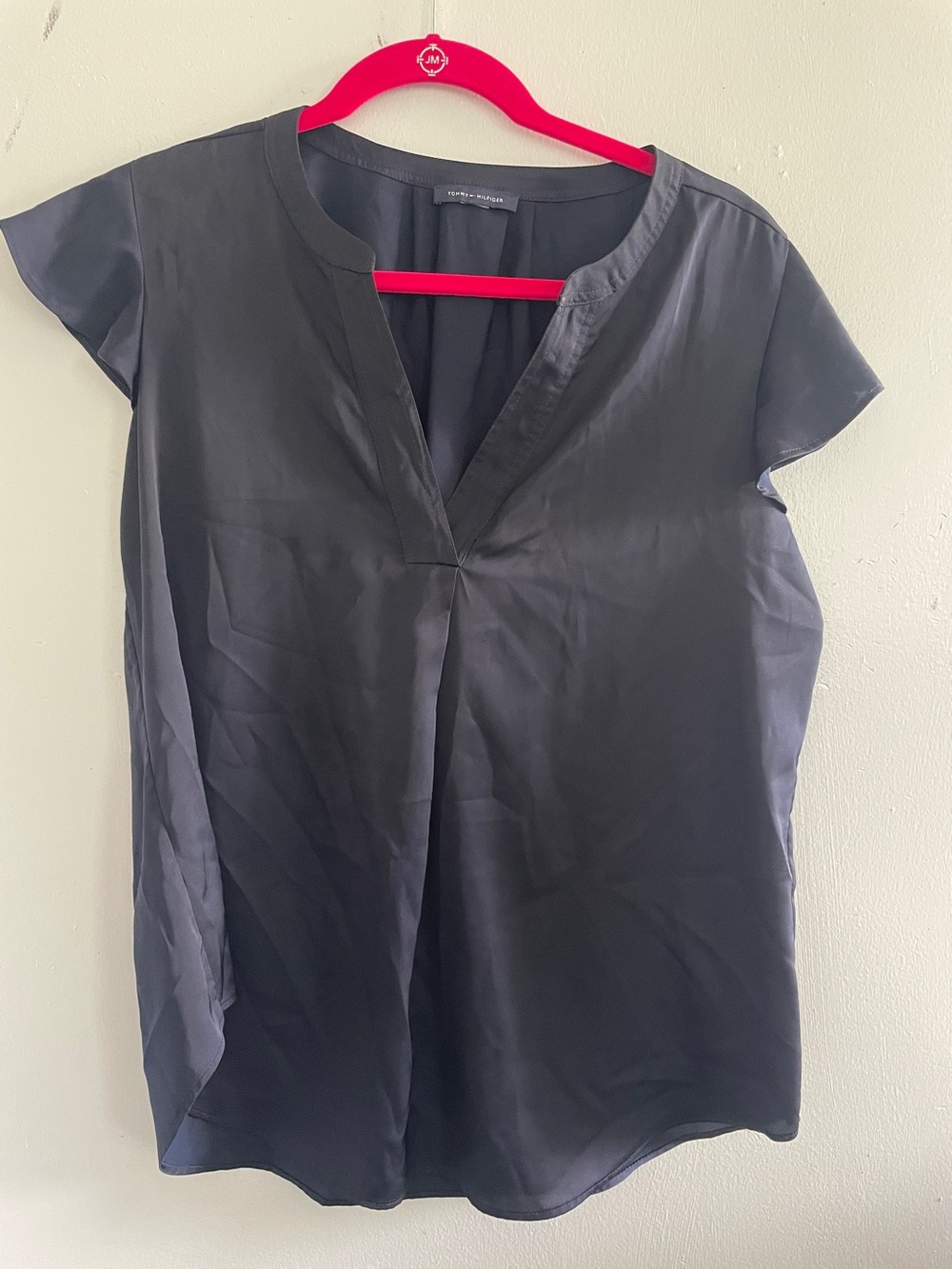 Tommy Hilfiger Black Cap-Sleeve V-Neck Blouse